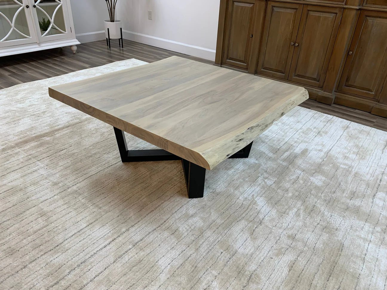 Malcolm Acacia 40" Square Live Edge Coffee Table - New White Wash - The Furnishery