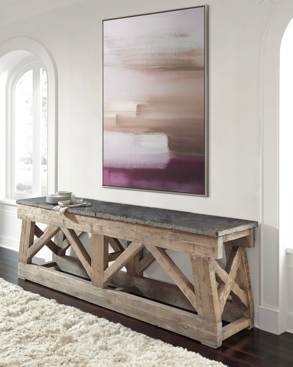 Marbella Reclaimed Pine 100" Console Table Mission Brown/Blue Stone - The Furnishery