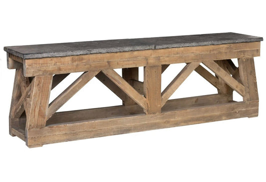 Marbella Reclaimed Pine 100" Console Table Mission Brown/Blue Stone - The Furnishery