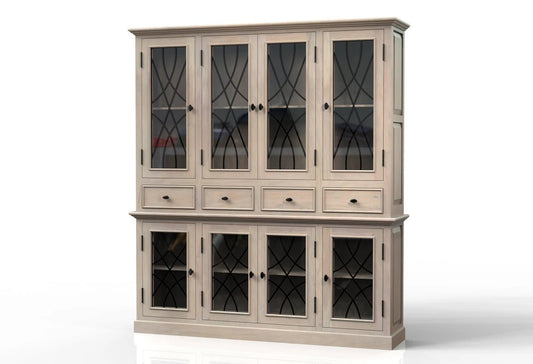 Morrison 80" 4 Door 4 Drawer Cabinet + Hutch - New White Wash - The Furnishery