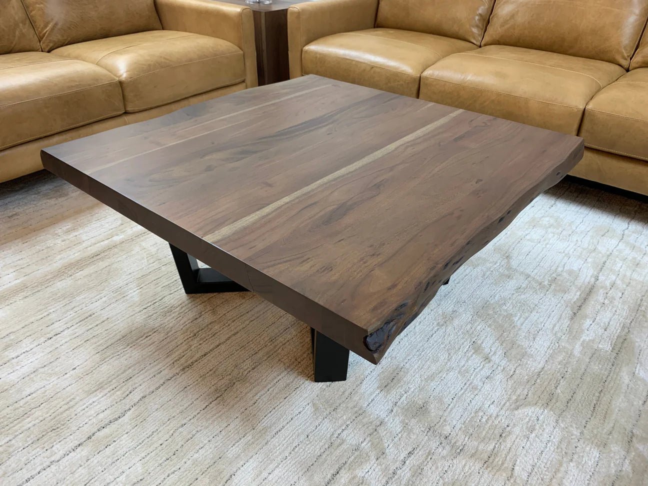 Natural Acacia 40" Square Live Edge Coffee Table - Natural + Gray - The Furnishery