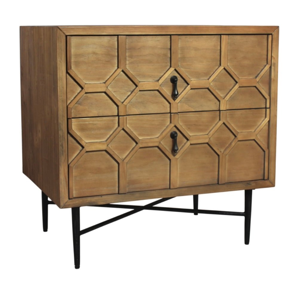 Saddle 2-Drawer Recycled Pine Nightstand in Natural Finish - The Furnishery