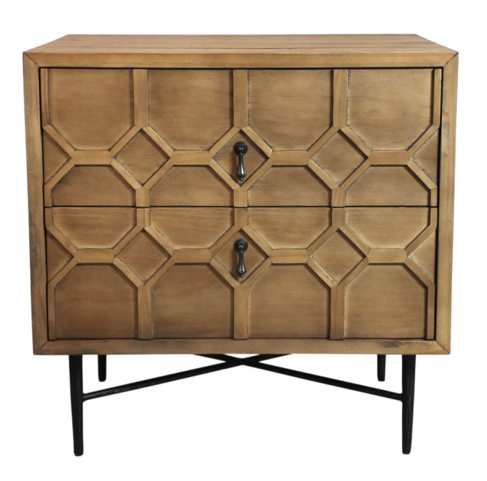 Saddle 2-Drawer Recycled Pine Nightstand in Natural Finish - The Furnishery