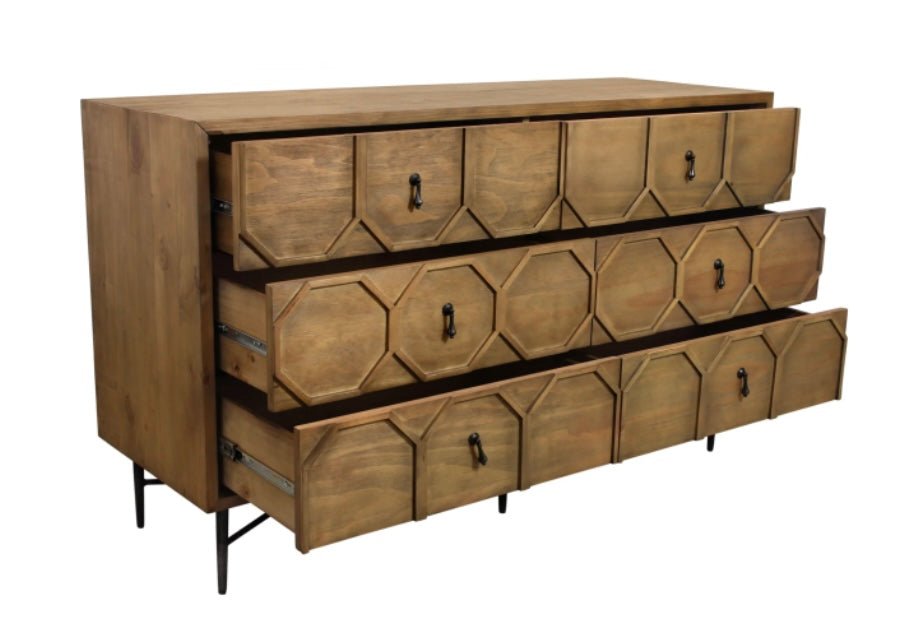 Saddle 6-Drawer Recycled Pine Dresser in Natural Finish - The Furnishery