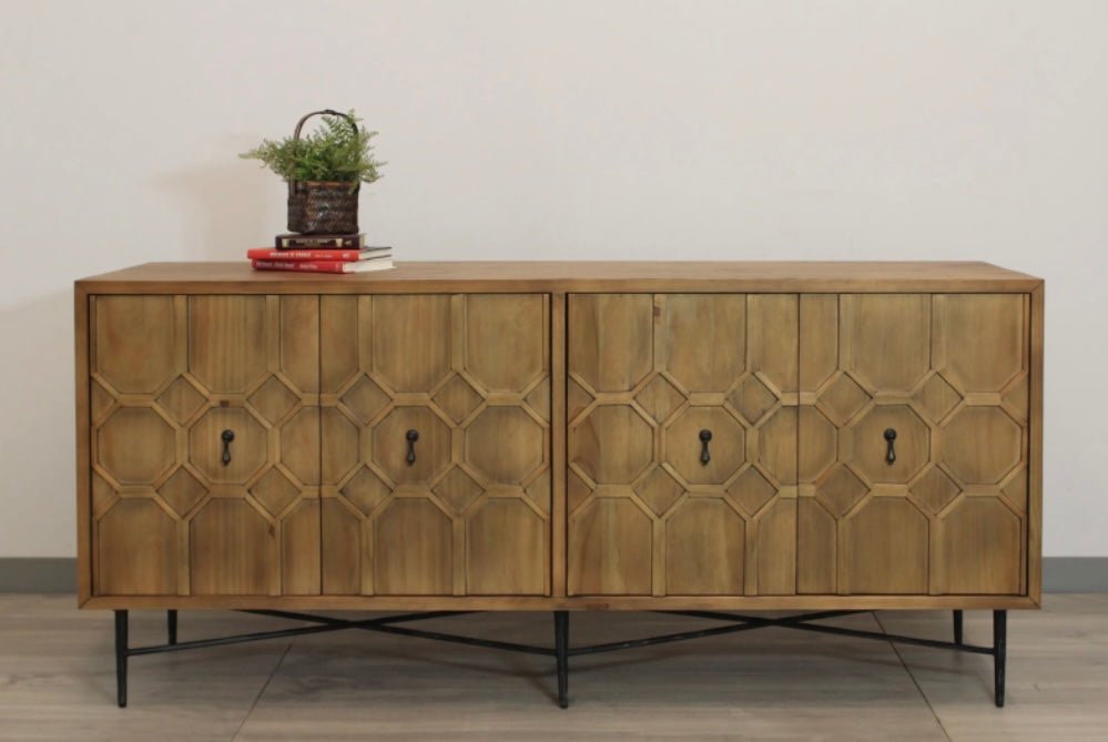 Saddle 71” 4-Door Sideboard in Natural Finish - Recycled Pine - The Furnishery