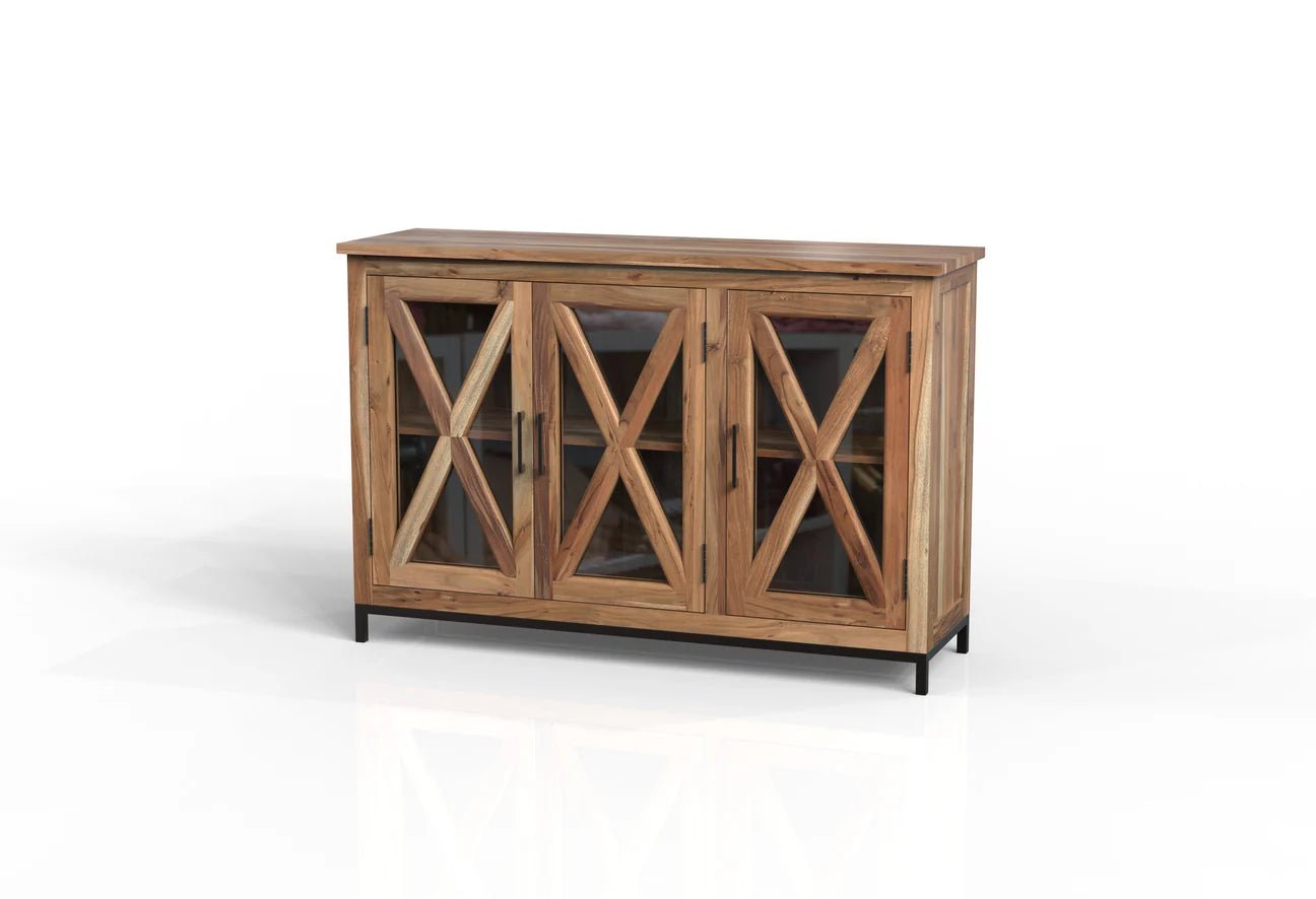 Wesley 60” 3 Door Glass Front Cabinet - Natural - The Furnishery