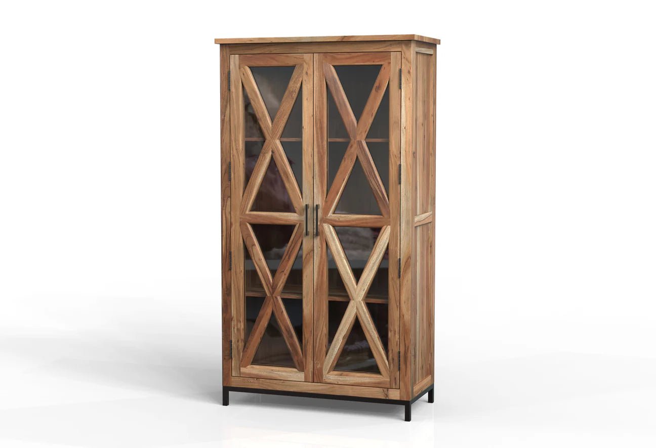 Wesley 72” 2 Door Glass Front Tall Cabinet - Natural - The Furnishery