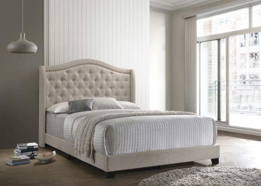 Churchill Tufted Upholstered Bed - Beige - The Furnishery