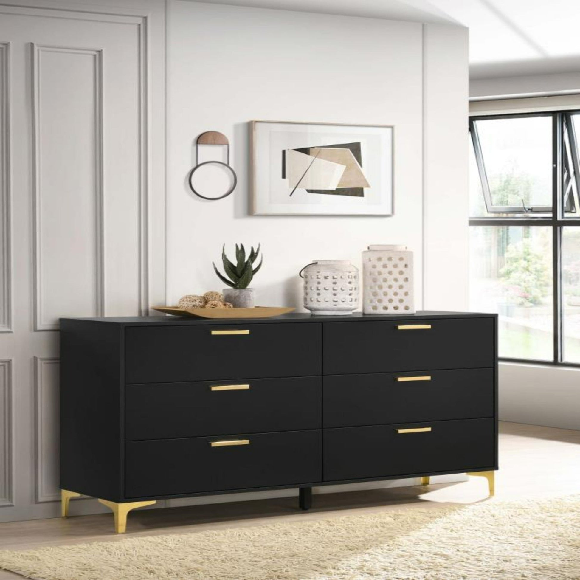 Kendall 6-Drawer Dresser Black & Gold - The Furnishery