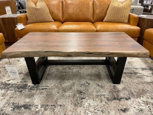 Malcolm Acacia 52" Live Edge Coffee Table - Natural + Gray - The Furnishery