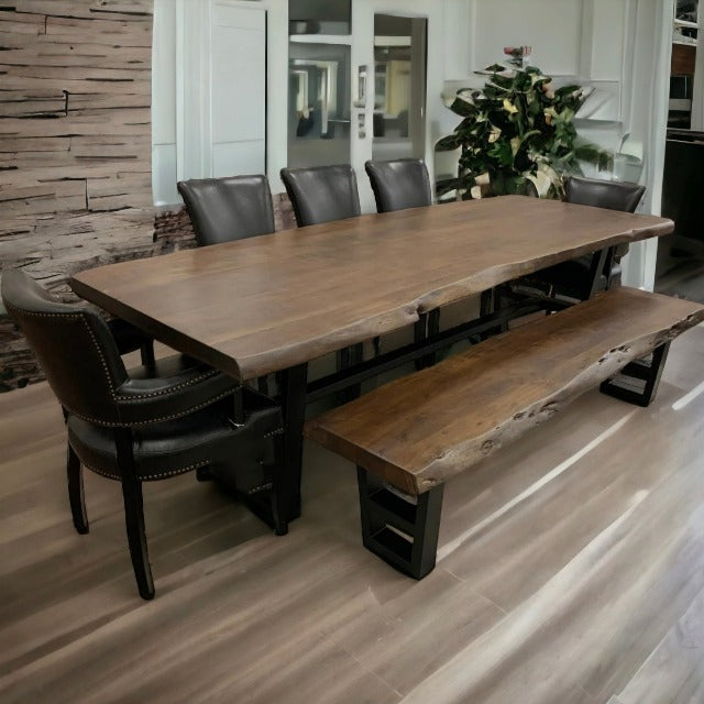 Natural Acacia 120" Live Edge Dining Table - Natural + Black - The Furnishery