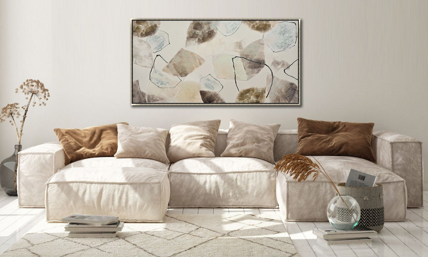 Natural Pebbles - Oil Painting - Canvas Art - 28" x 56" - The Furnishery