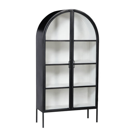 Wade Arched 78" Black Iron and Glass Cabinet - The Furnishery